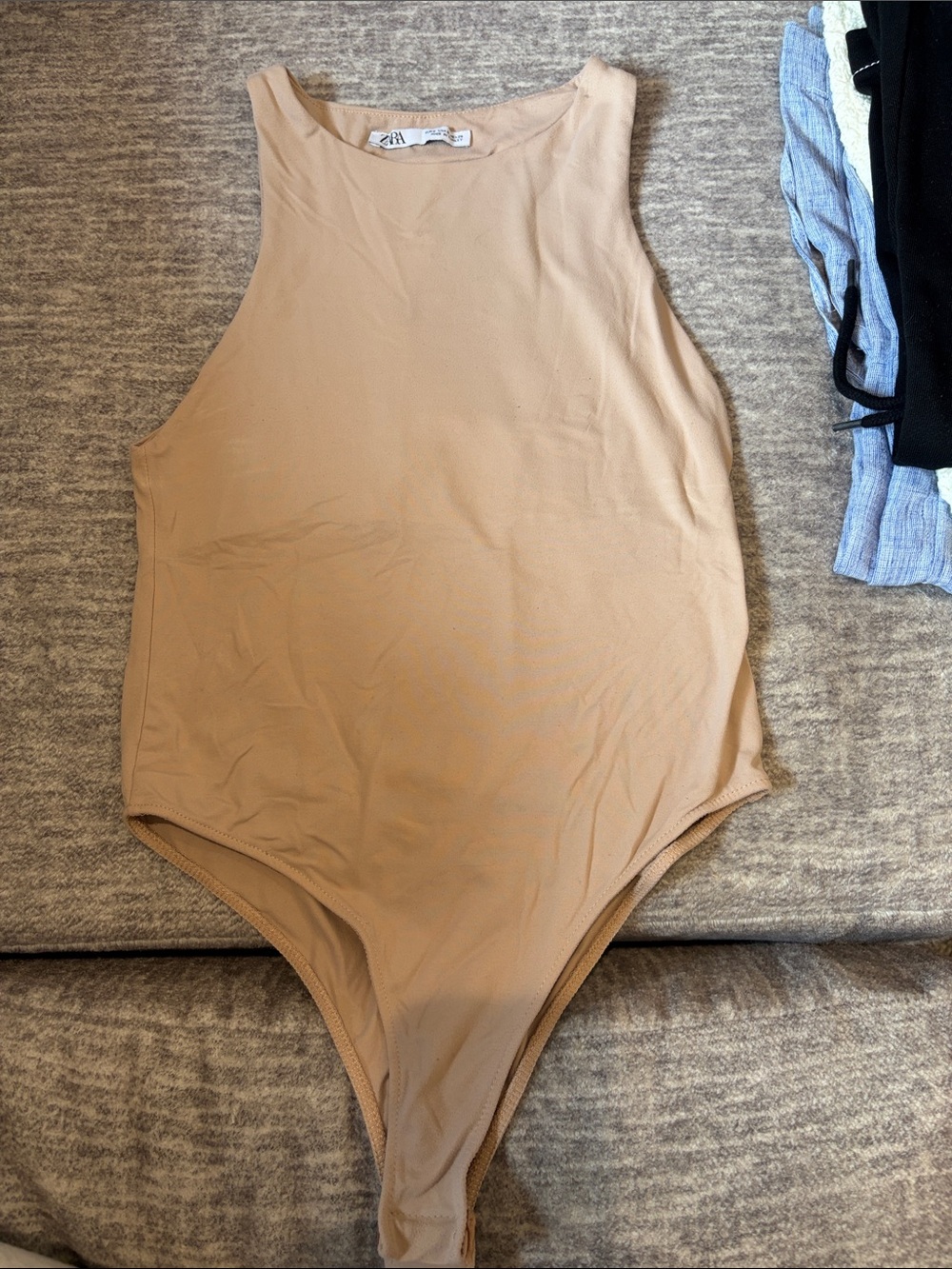 Zara Beige Sleeveless High-Neck Bodysuit